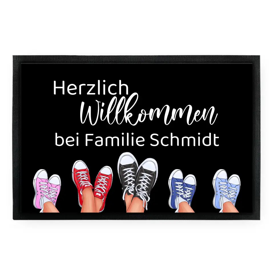 Fußmatte "Herzlich Willkommen" (Sneaker-Motiv) personalisiert mit Wunschtext + anpassbarer Grafik