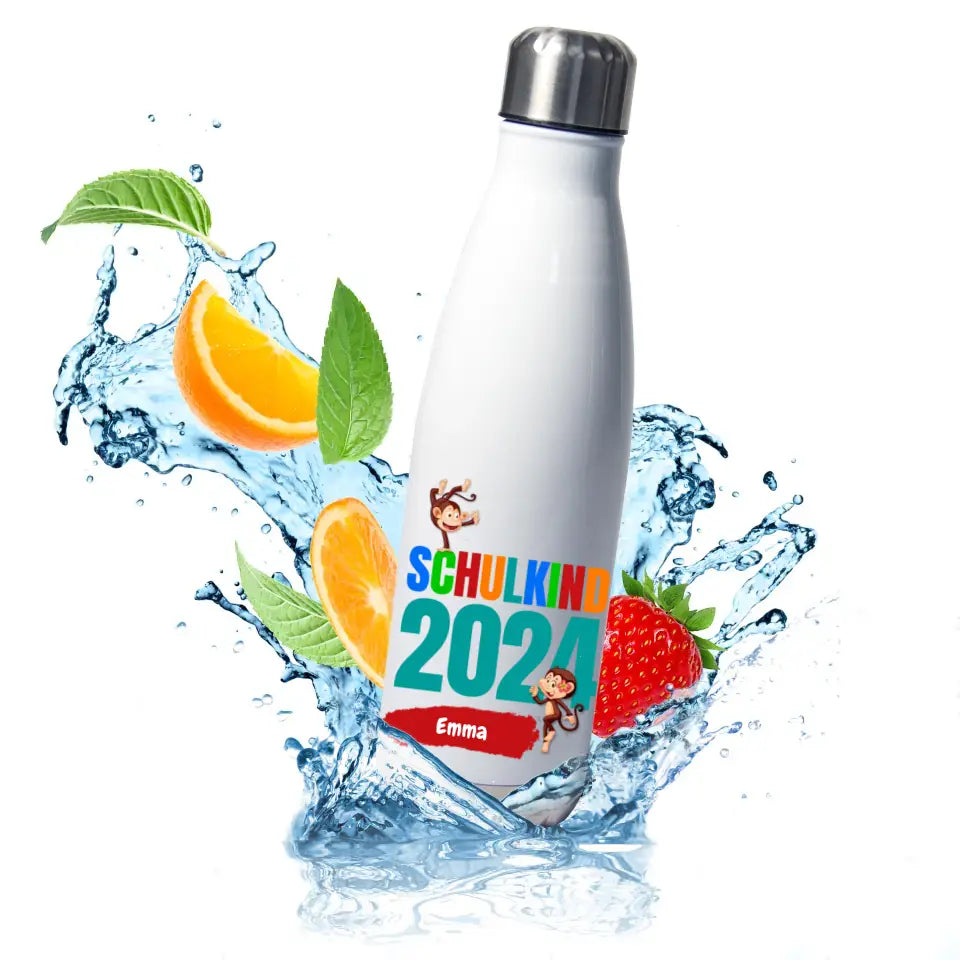 Edelstahl Trinkflasche 500ml - Thermoflasche "Schulkind 2024" personalisiert mit Namen