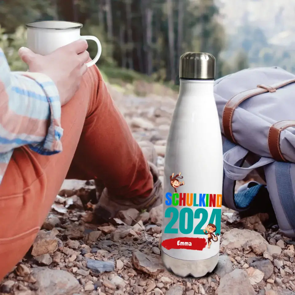 Edelstahl Trinkflasche 500ml - Thermoflasche "Schulkind 2024" personalisiert mit Namen