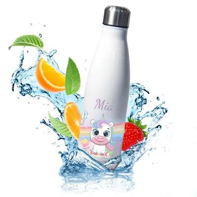 Edelstahl Trinkflasche 500ml - Thermoflasche "Einhorn" (Regenbogen-Motiv) mit Wunschname