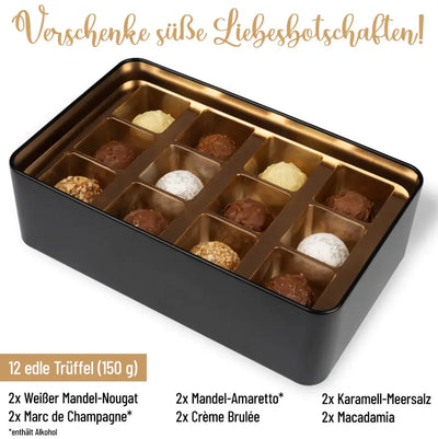 Geschenkdose mit Pralinen personalisiert „Für dich hol ich die Sterne vom Himmel!" mit Wunschtext