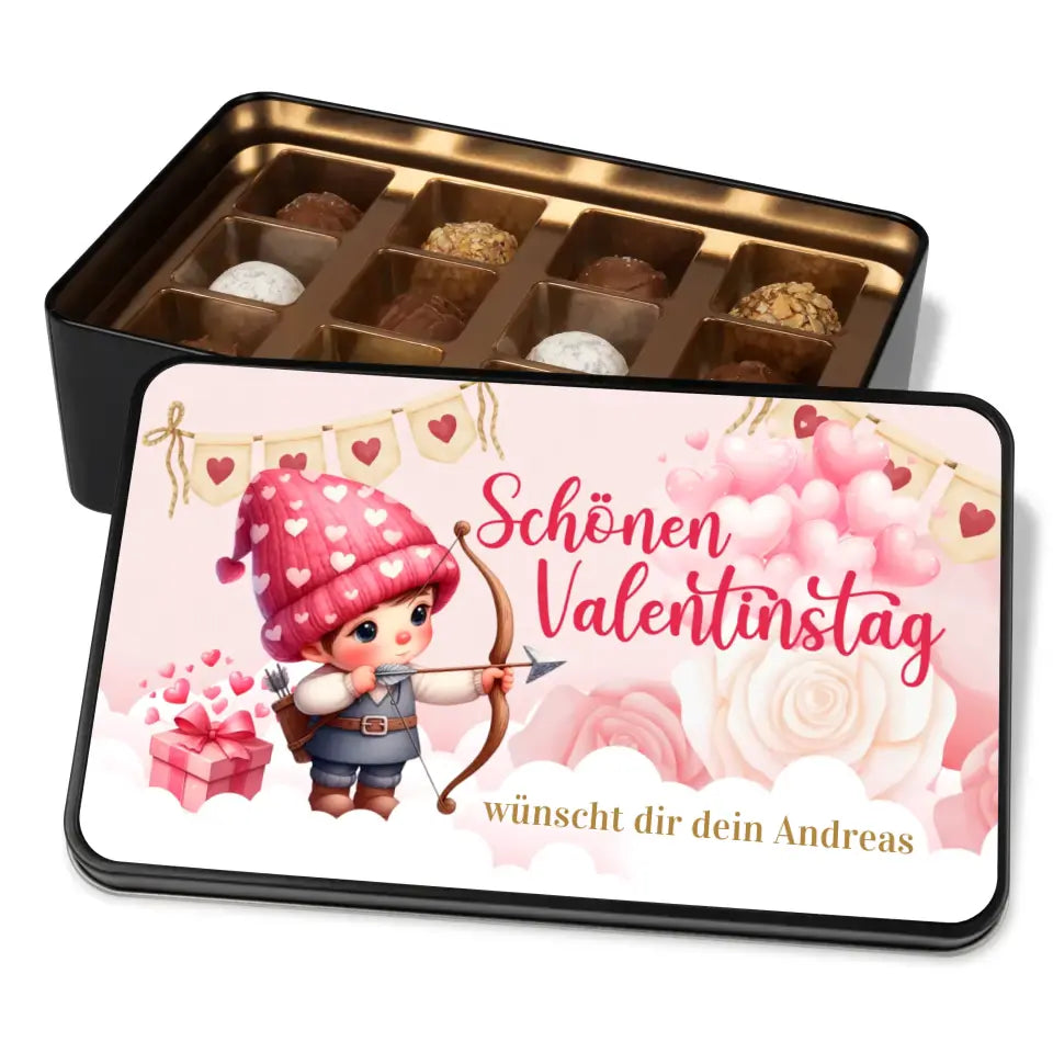 Geschenkdose mit Pralinen personalisiert „Schönen Valentinstag" mit Wunschtext
