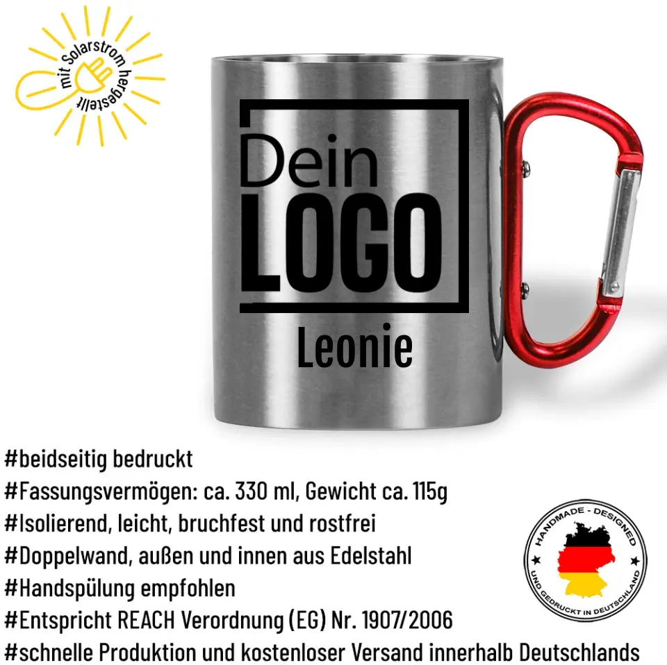 Tasse mit Karabiner mit deinem Logo / Foto und Wunschtext