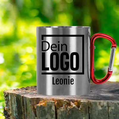 Tasse mit Karabiner mit deinem Logo / Foto und Wunschtext