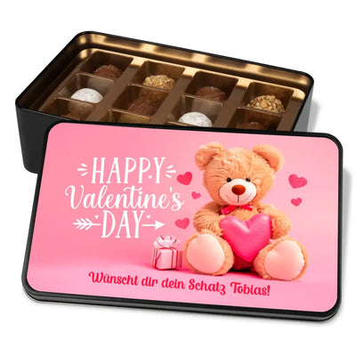 Geschenkdose mit Pralinen personalisiert „Happy Valentine's Day" mit Wunschtext