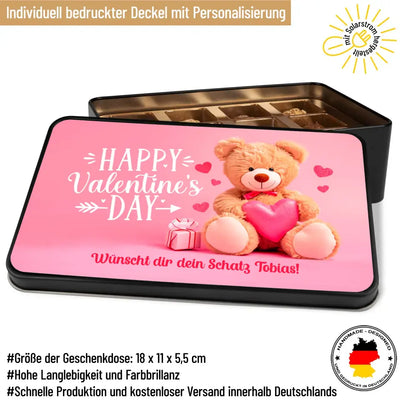 Geschenkdose mit Pralinen personalisiert „Happy Valentine's Day" mit Wunschtext