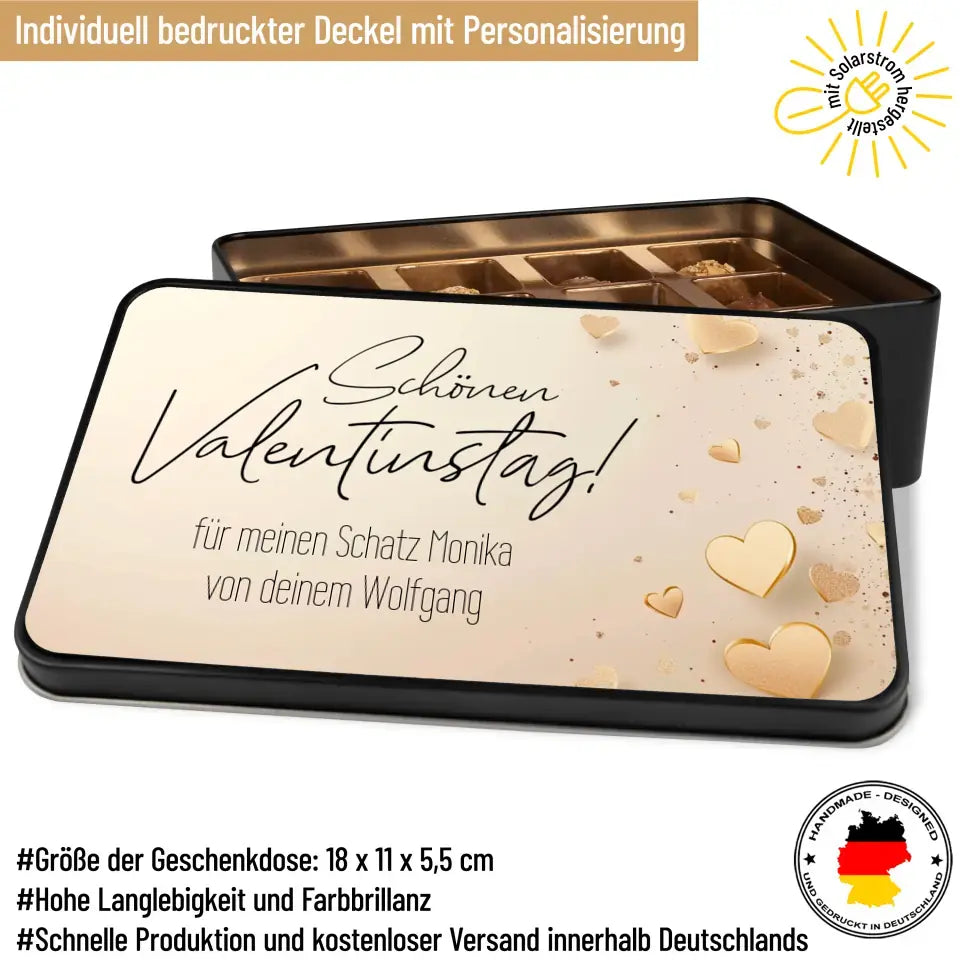 Geschenkdose mit Pralinen personalisiert „Schönen Valentinstag!" mit Wunschtext