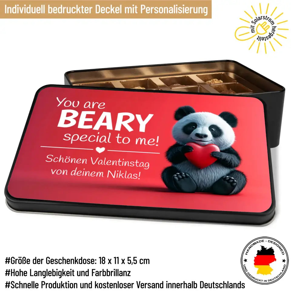 Geschenkdose mit Pralinen personalisiert „You are BEARY special to me!" mit Wunschtext