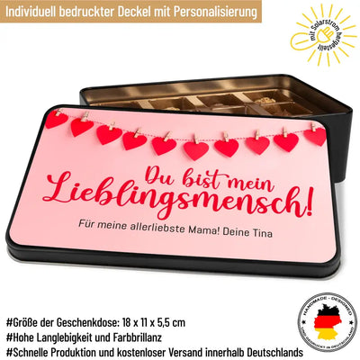 Geschenkdose mit Pralinen personalisiert „Du bist mein Lieblingsmensch!" mit Wunschtext