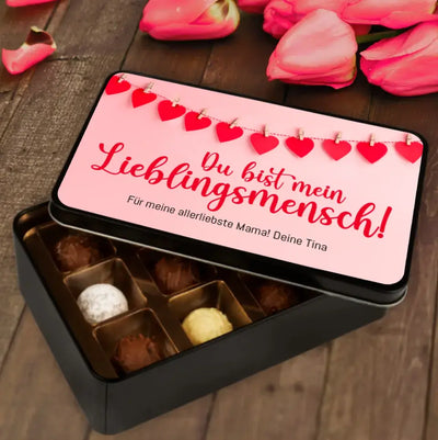 Geschenkdose mit Pralinen personalisiert „Du bist mein Lieblingsmensch!" mit Wunschtext