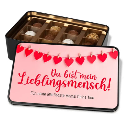 Geschenkdose mit Pralinen personalisiert „Du bist mein Lieblingsmensch!" mit Wunschtext