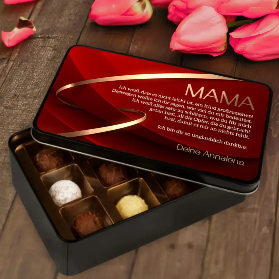 Geschenkdose mit Pralinen personalisiert „Mama" mit Wunschtext