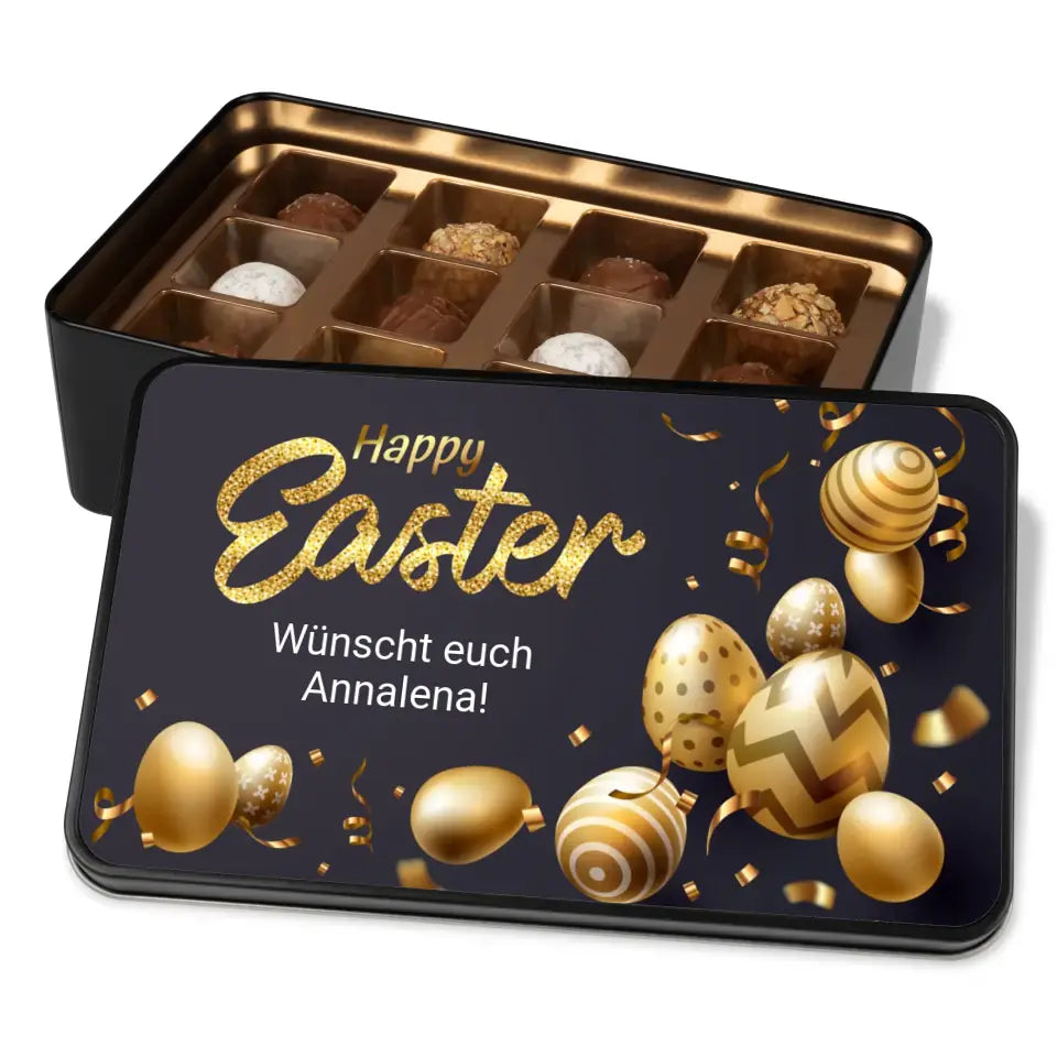 Geschenkdose mit Pralinen personalisiert „Happy Easter - Ostereier" mit Wunschtext