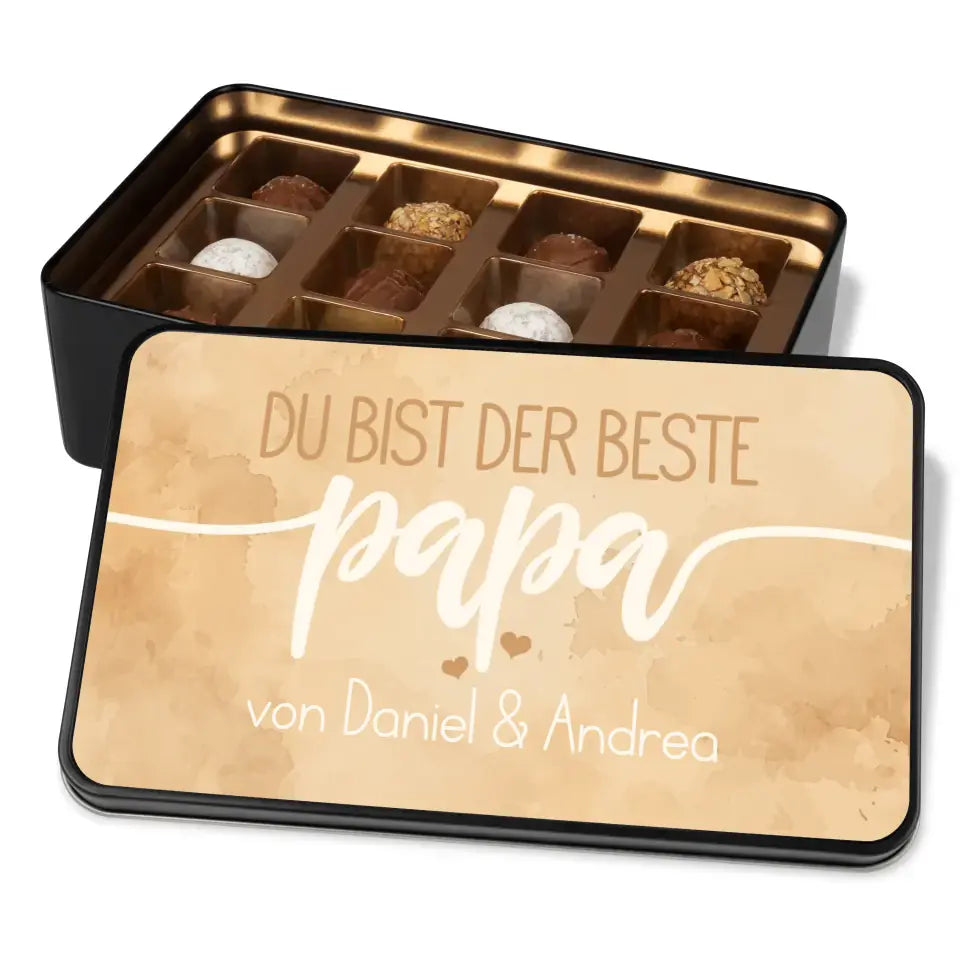 Geschenkdose mit Pralinen personalisiert „Du bist der Beste Papa" mit Wunschtext