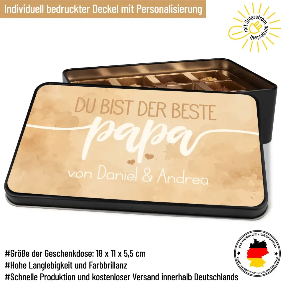 Geschenkdose mit Pralinen personalisiert „Du bist der Beste Papa" mit Wunschtext