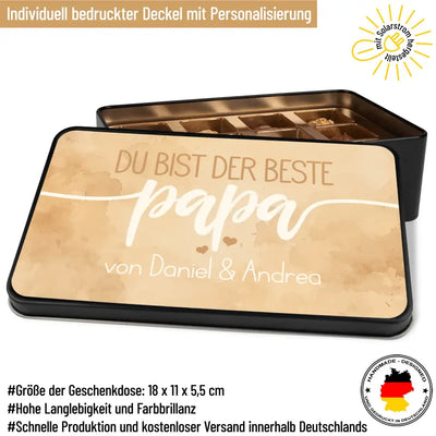 Geschenkdose mit Pralinen personalisiert „Du bist der Beste Papa" mit Wunschtext