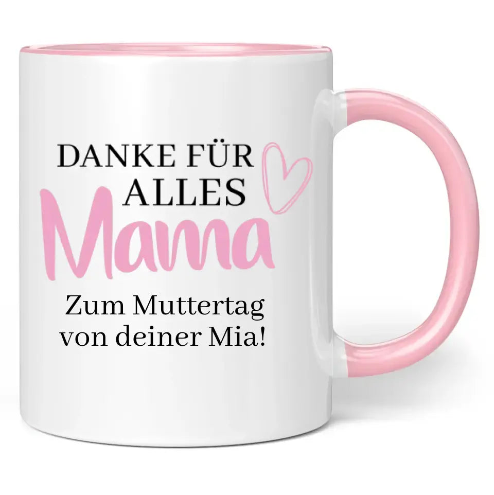 Tasse "Danke für alles Mama" mit Wunschtext