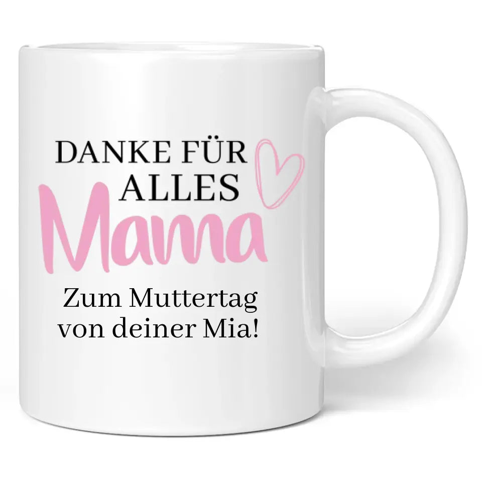 Tasse "Danke für alles Mama" mit Wunschtext