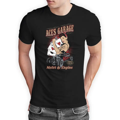 T-Shirt "Aces Garage - Motor & Engine" mit anpassbarem Druck