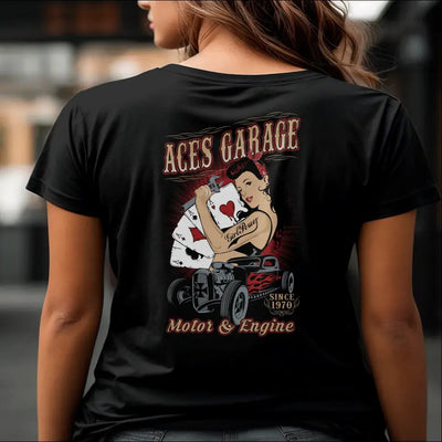 T-Shirt "Aces Garage - Motor & Engine" mit anpassbarem Druck