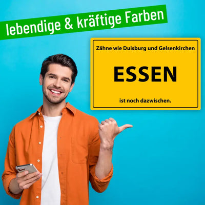 Blechschild "Zähne wie Duisburg und Gelsenkirchen. Essen ist noch dazwischen."