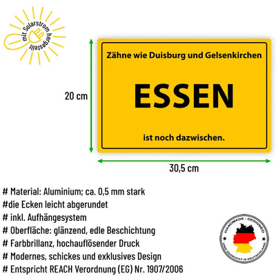 Blechschild "Zähne wie Duisburg und Gelsenkirchen. Essen ist noch dazwischen."