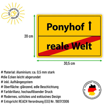 Blechschild "Ponyhof - reale Welt"