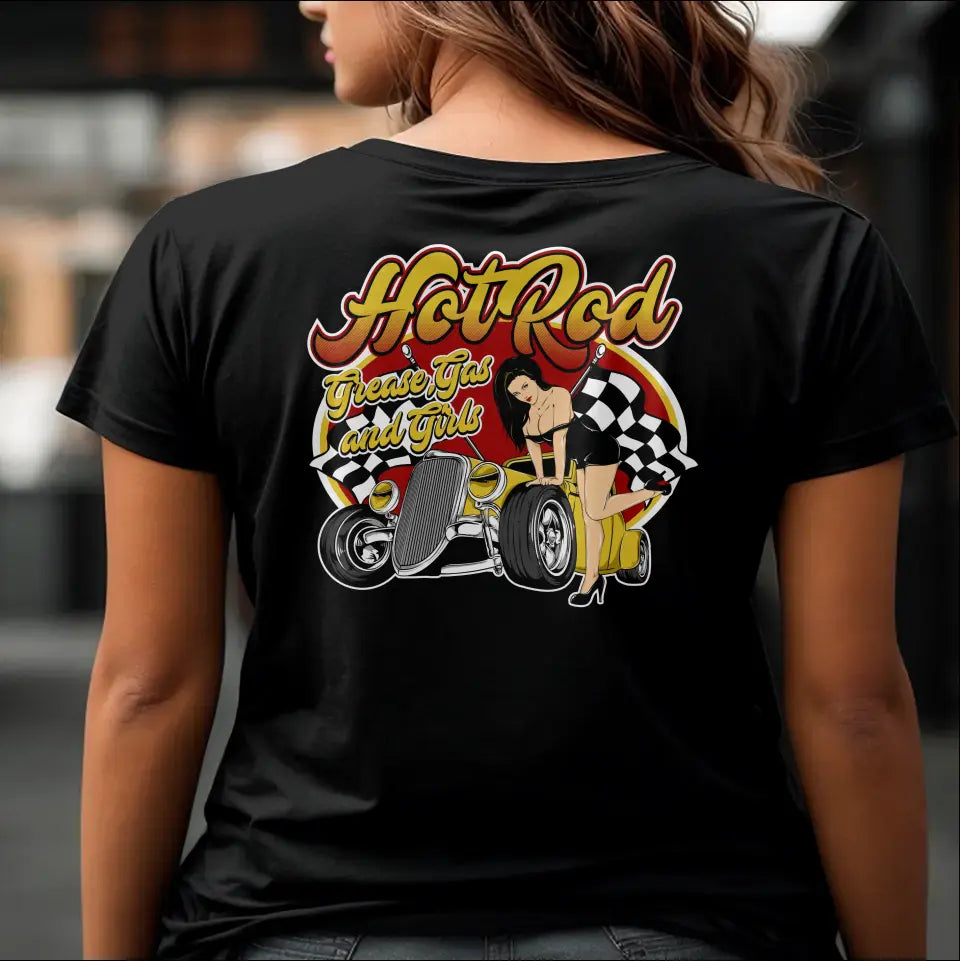 T-Shirt "Hot Rod - Grease, Gas and Girls" mit anpassbarem Druck