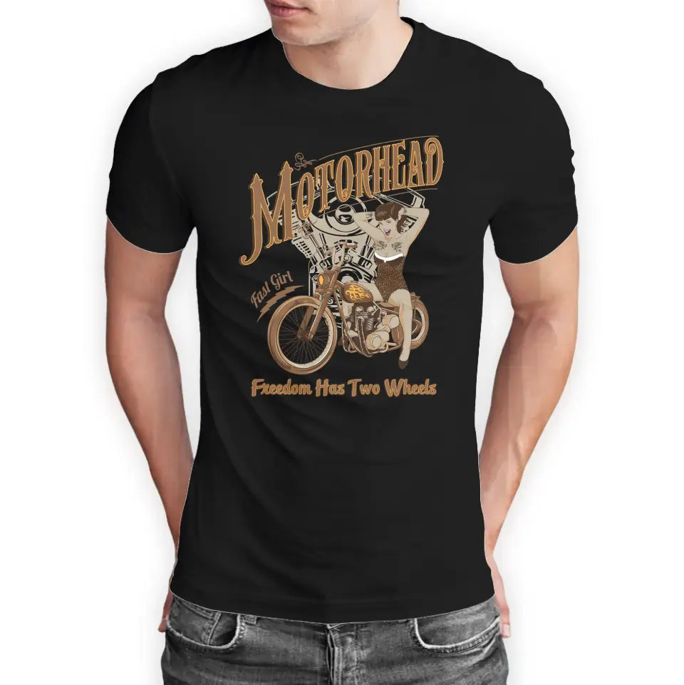 T-Shirt "Motorhead - Freedom Has Two Wheels" mit anpassbarem Druck