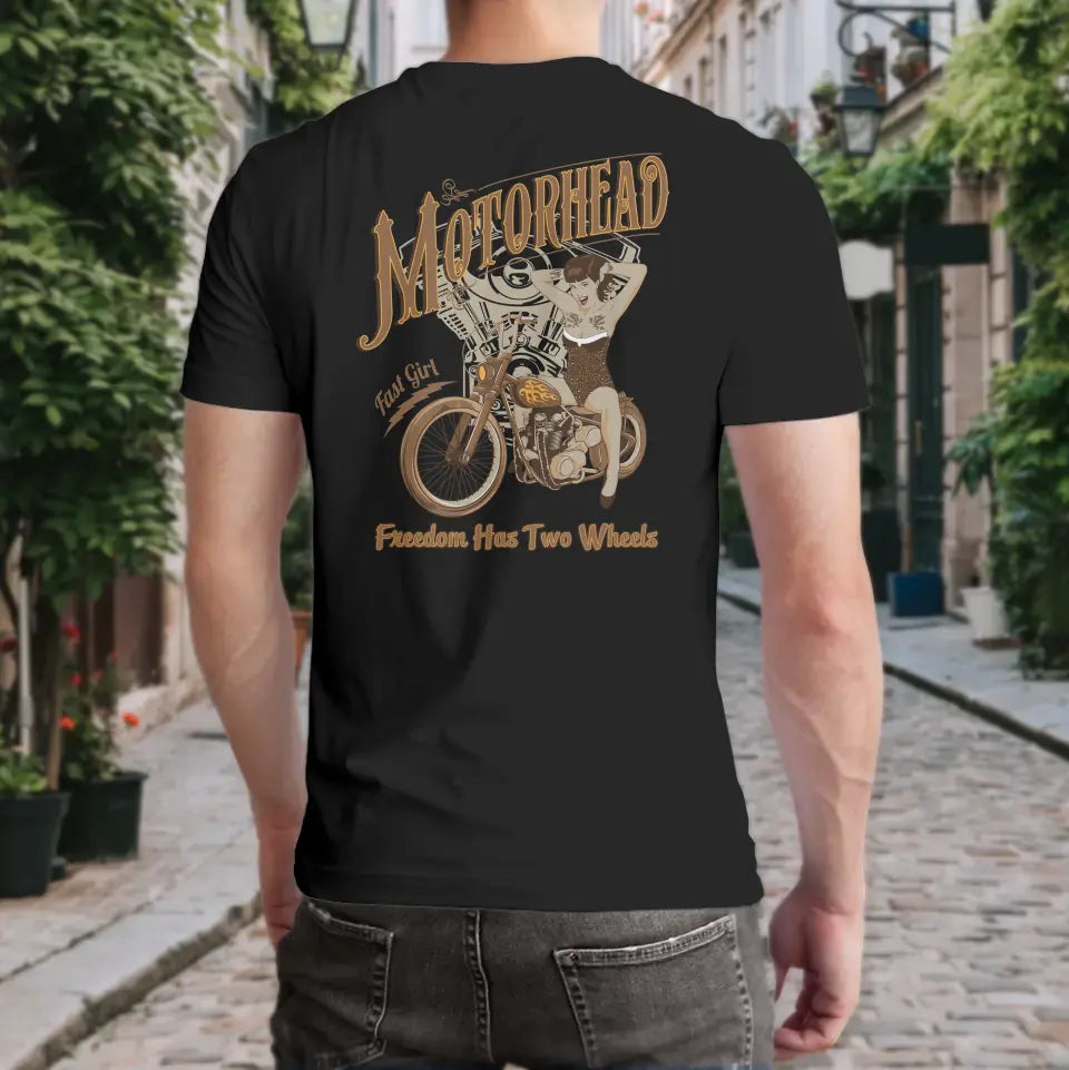 T-Shirt "Motorhead - Freedom Has Two Wheels" mit anpassbarem Druck