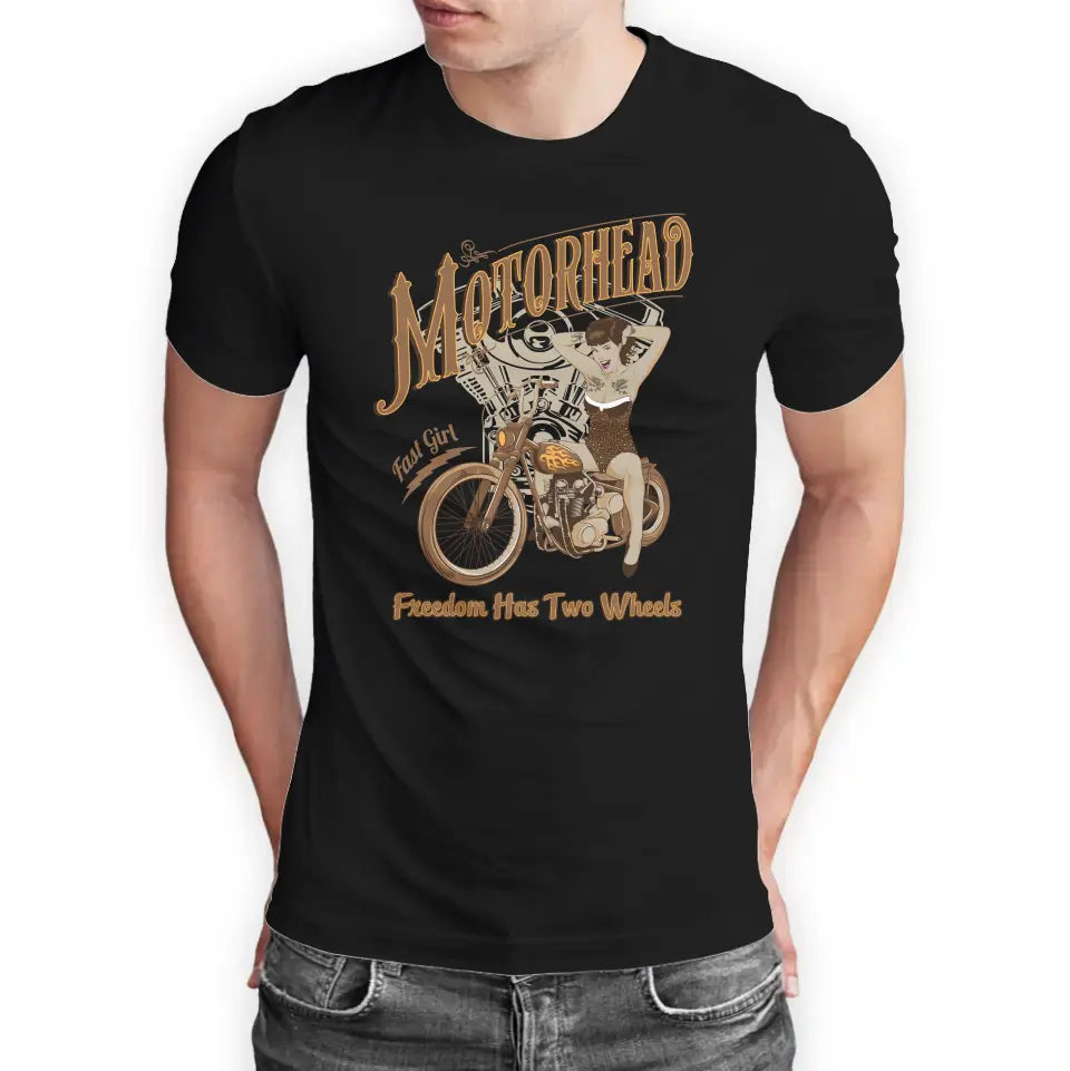T-Shirt "Motorhead - Freedom Has Two Wheels" mit anpassbarem Druck