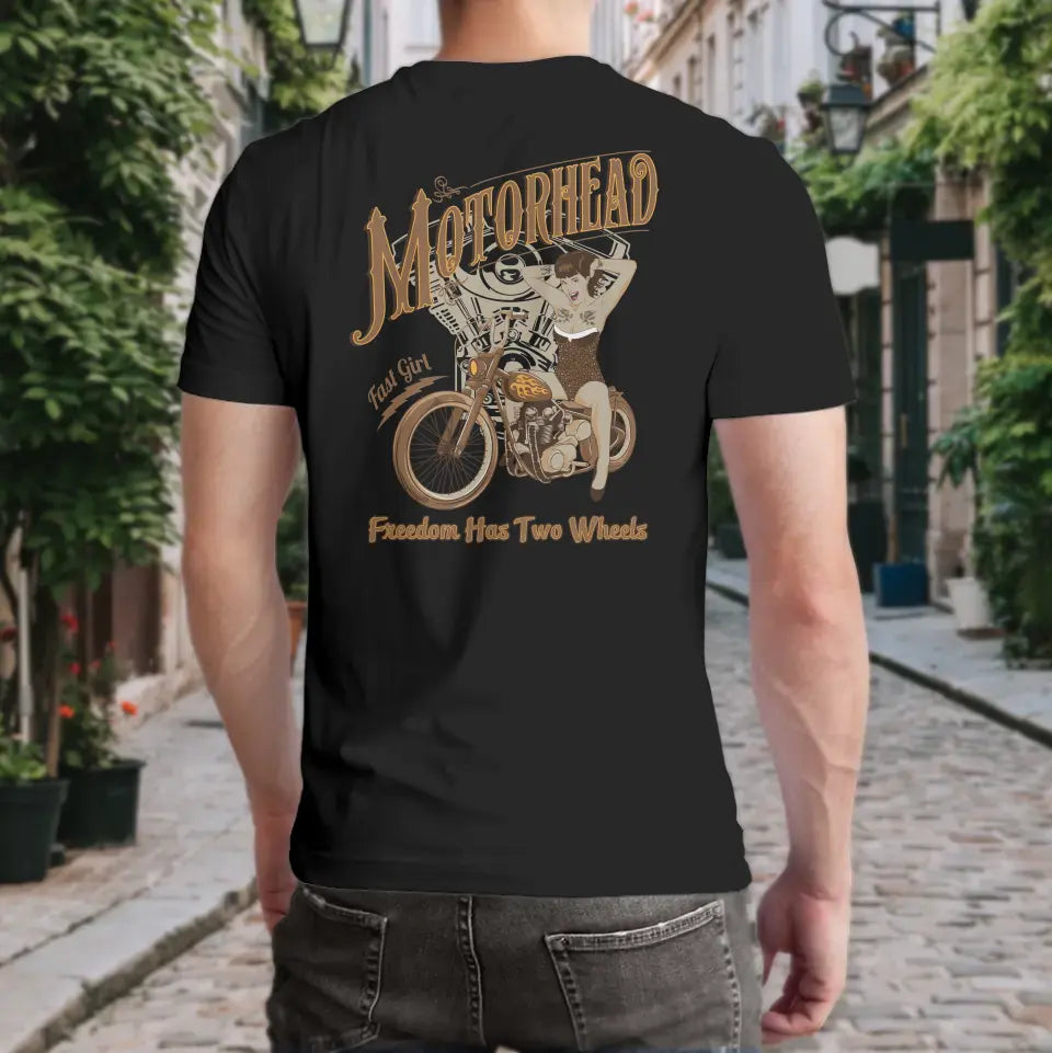 T-Shirt "Motorhead - Freedom Has Two Wheels" mit anpassbarem Druck