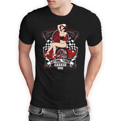 T-Shirt "Lethal Tires Garage 1968" mit anpassbarem Druck