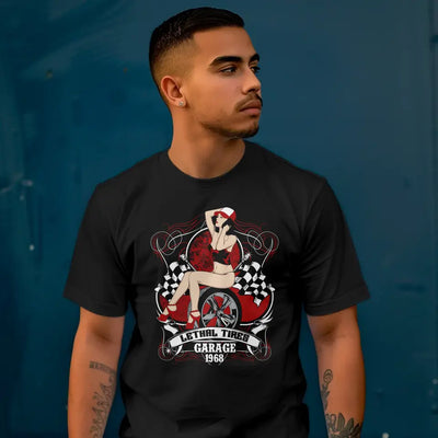 T-Shirt "Lethal Tires Garage 1968" mit anpassbarem Druck