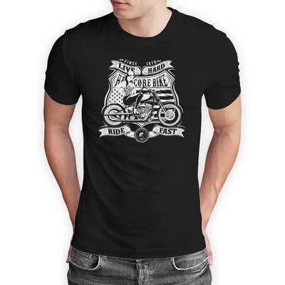 T-Shirt "Hardcore Bike - Live Hard - Ride Fast" mit anpassbarem Druck