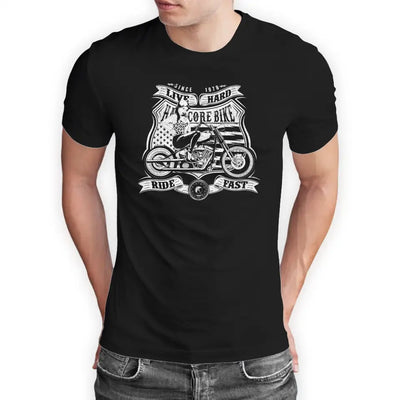 T-Shirt "Hardcore Bike - Live Hard - Ride Fast" mit anpassbarem Druck