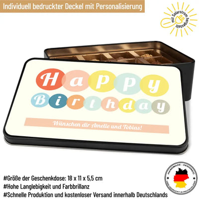 Geschenkdose mit Pralinen personalisiert „Happy Birthday" mit Wunschtext