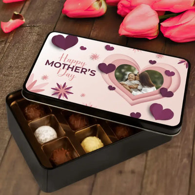 Geschenkdose mit Pralinen personalisiert „Happy Mothers Day" mit Wunschfoto