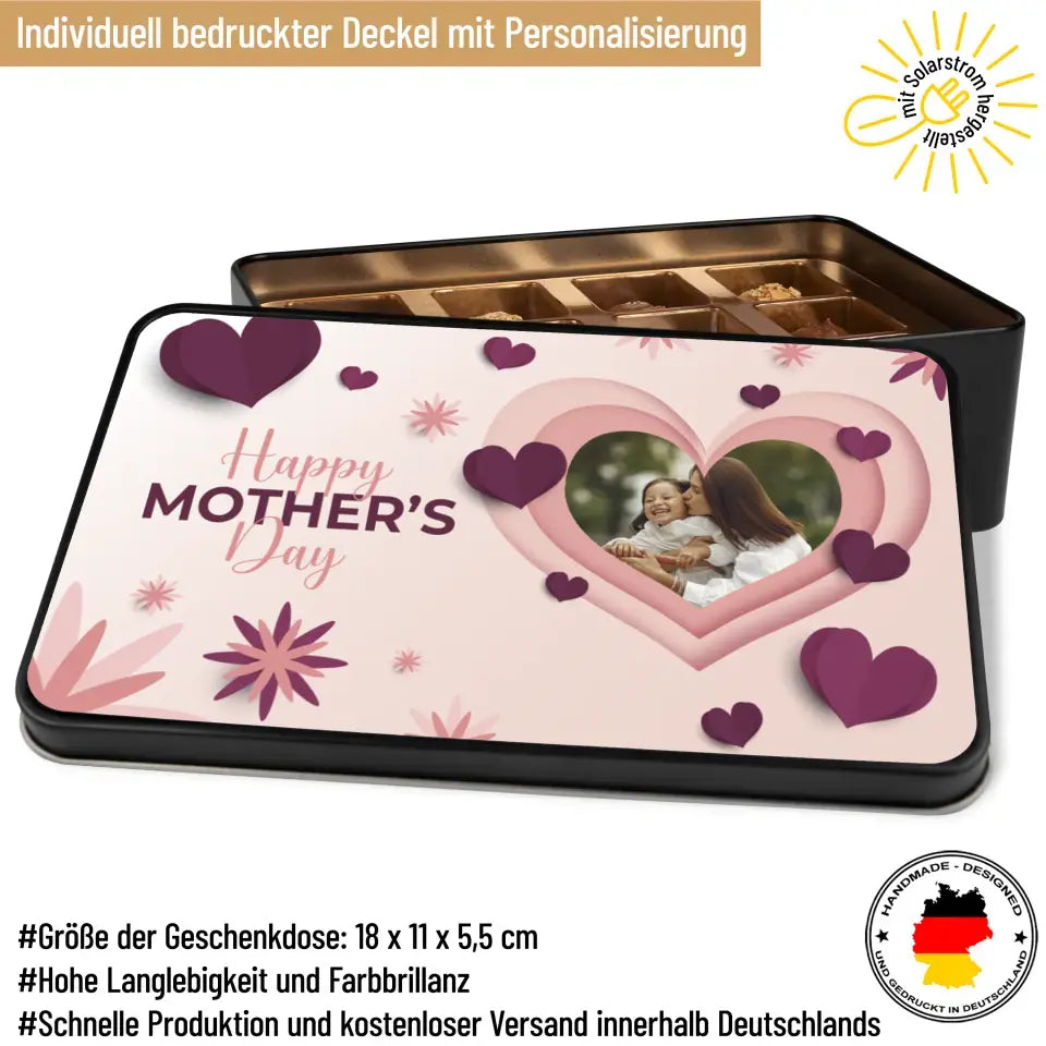 Geschenkdose mit Pralinen personalisiert „Happy Mothers Day" mit Wunschfoto