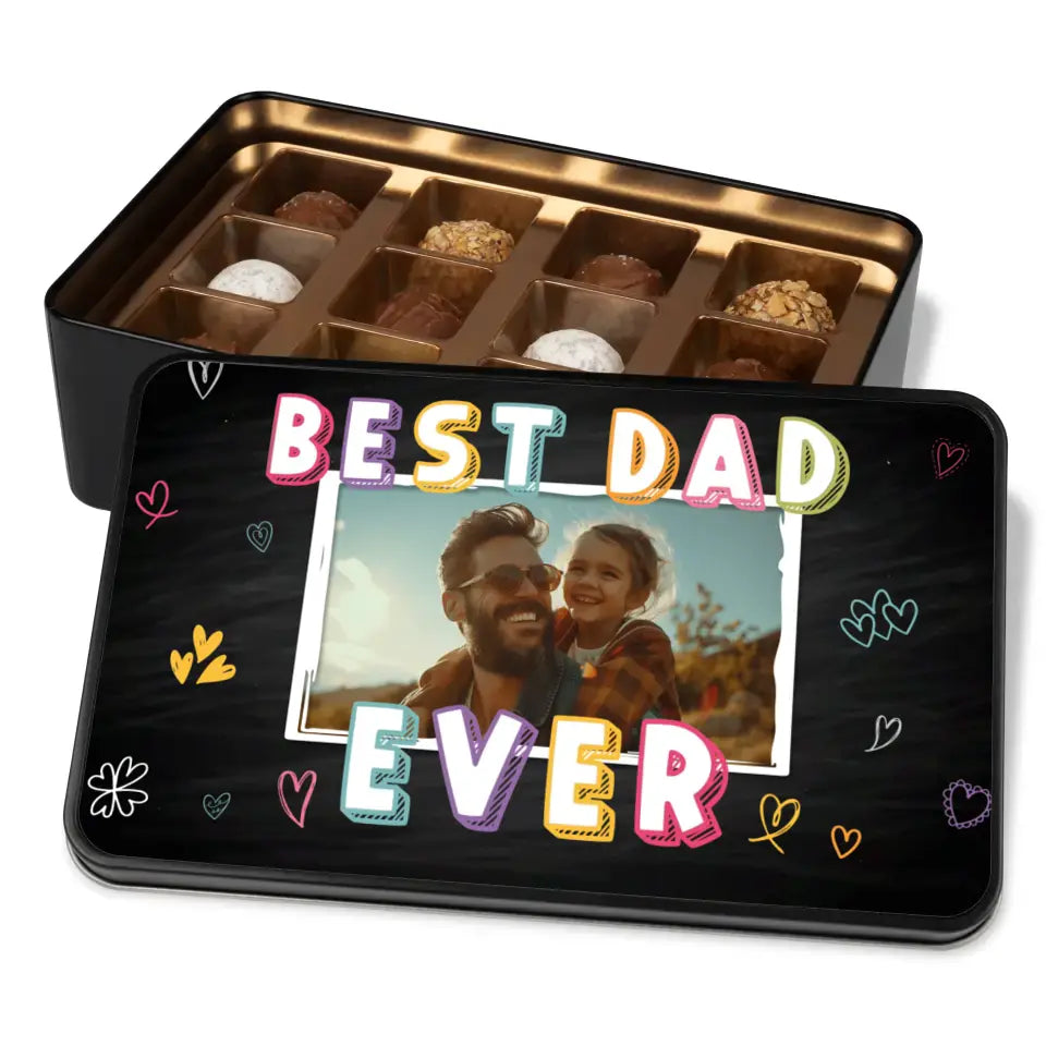 Geschenkdose mit Pralinen personalisiert „Best Dad Ever" mit Wunschfoto