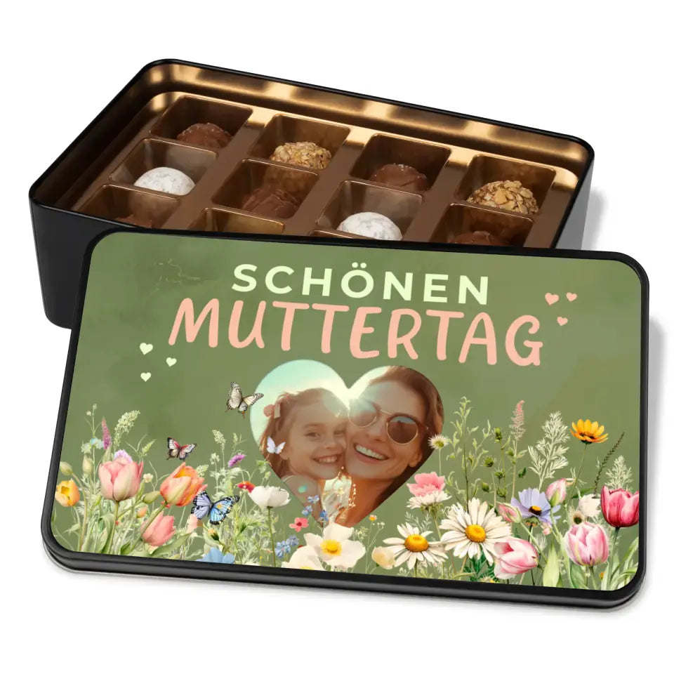 Geschenkdose mit Pralinen personalisiert „Schönen Muttertag" mit Wunschfoto