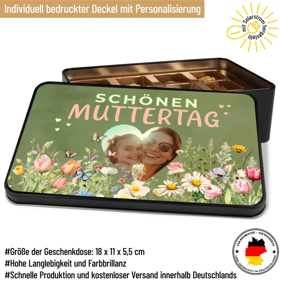 Geschenkdose mit Pralinen personalisiert „Schönen Muttertag" mit Wunschfoto