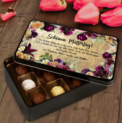 Geschenkdose mit Pralinen personalisiert „Schönen Muttertag!" mit Wunschtext