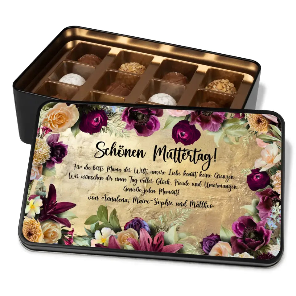 Geschenkdose mit Pralinen personalisiert „Schönen Muttertag!" mit Wunschtext