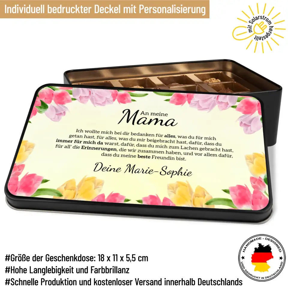 Geschenkdose mit Pralinen personalisiert „An meine Mama" mit Wunschtext