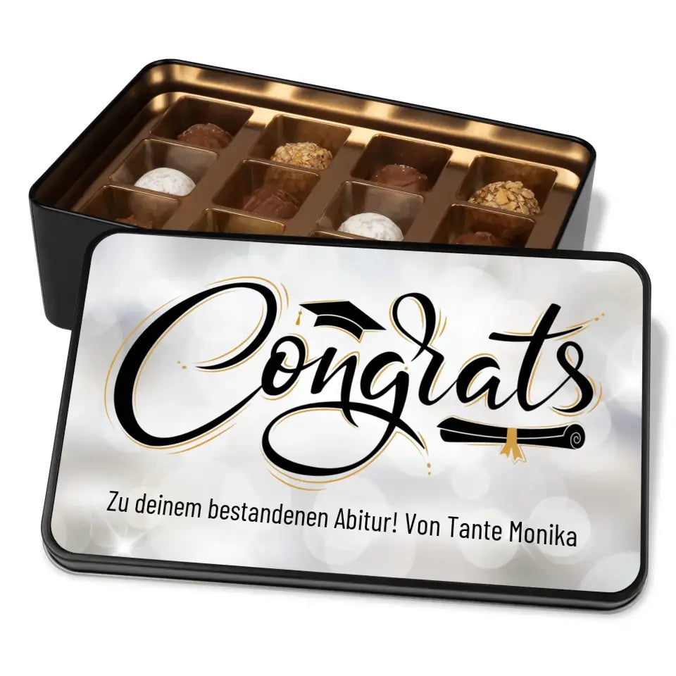 Geschenkdose mit Pralinen personalisiert „Congrats" mit Wunschtext