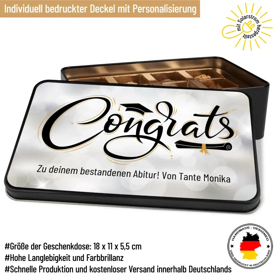 Geschenkdose mit Pralinen personalisiert „Congrats" mit Wunschtext