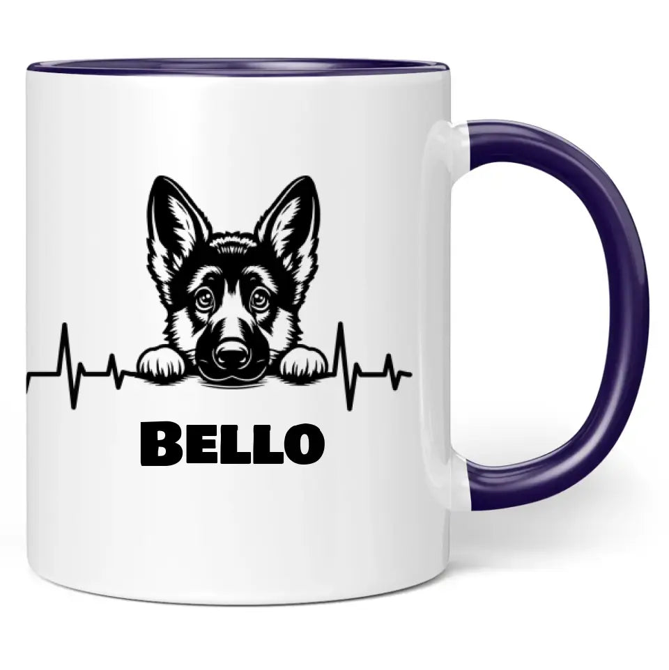 Tasse "Hund mit Pulslinie" personalisiert mit Namen + anpassbarer Grafik