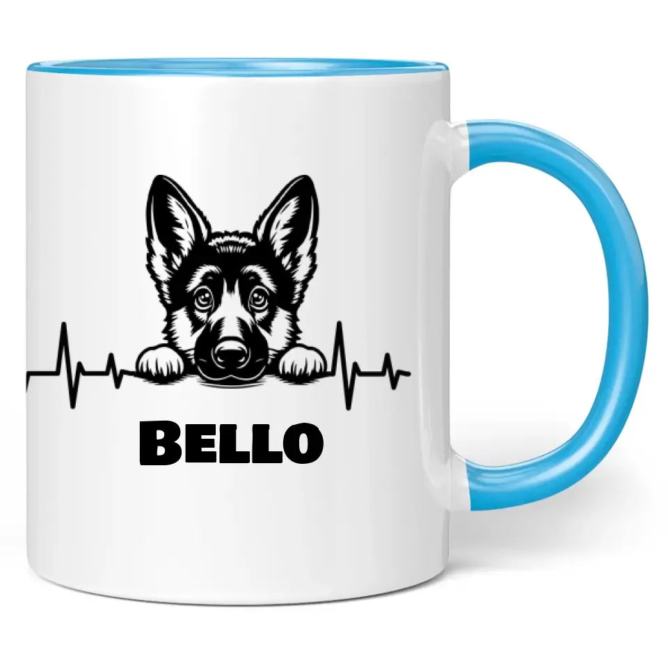 Tasse "Hund mit Pulslinie" personalisiert mit Namen + anpassbarer Grafik