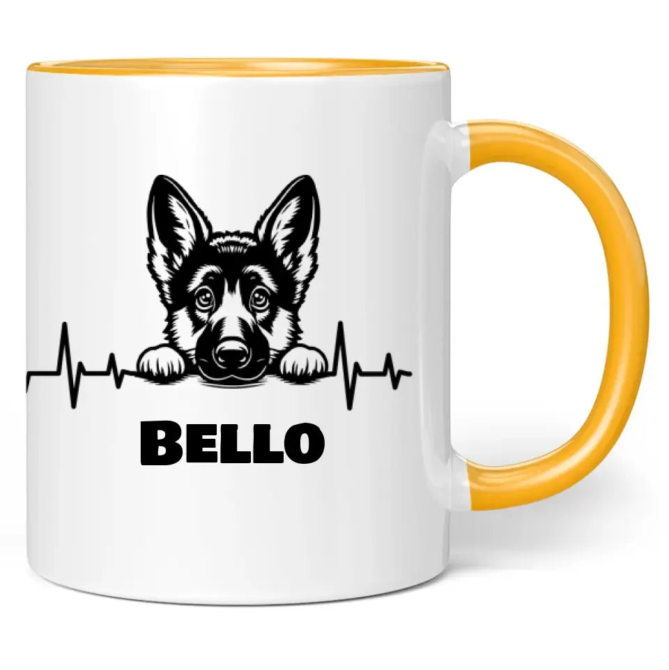 Tasse "Hund mit Pulslinie" personalisiert mit Namen + anpassbarer Grafik